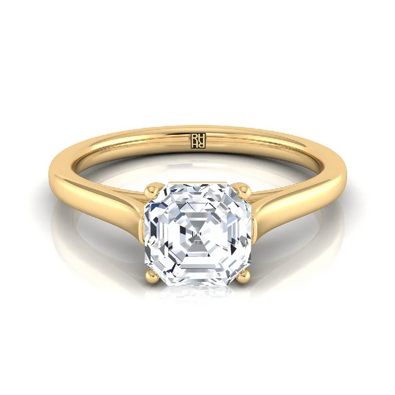 wedding bands with princess-cut diamonds-18K Yellow Gold Asscher Cut  Elegant Cathedral Solitaire Engagement Ring