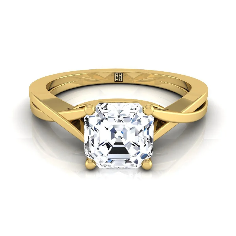 black tungsten engagement rings-18K Yellow Gold Asscher Cut Delicate Twist Solitaire Engagement Ring