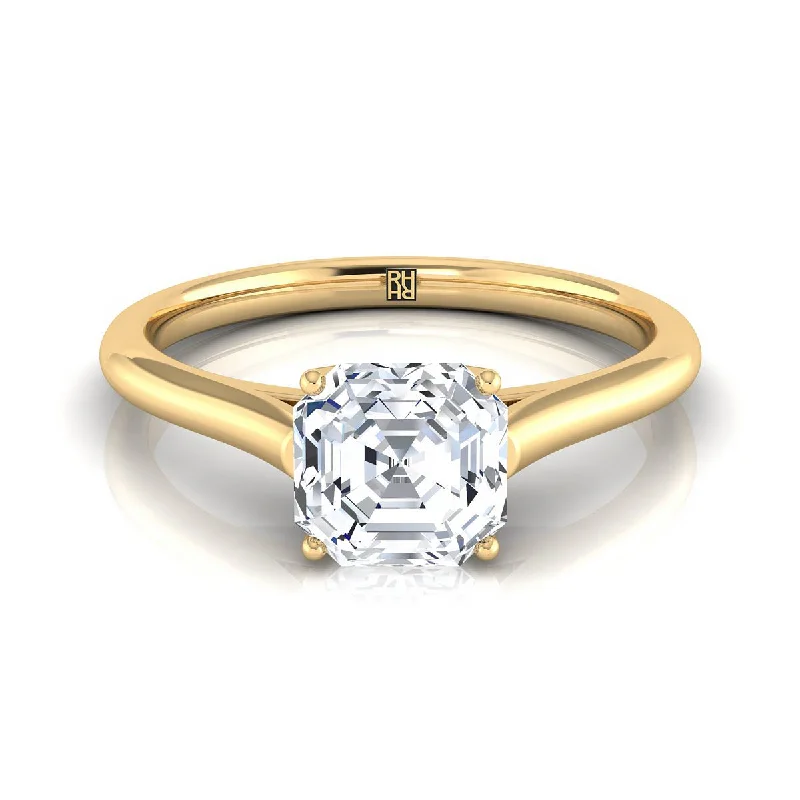 sapphire engagement rings with diamond accents-18K Yellow Gold Asscher Cut  Cathedral Style Comfort Fit Solitaire Engagement Ring