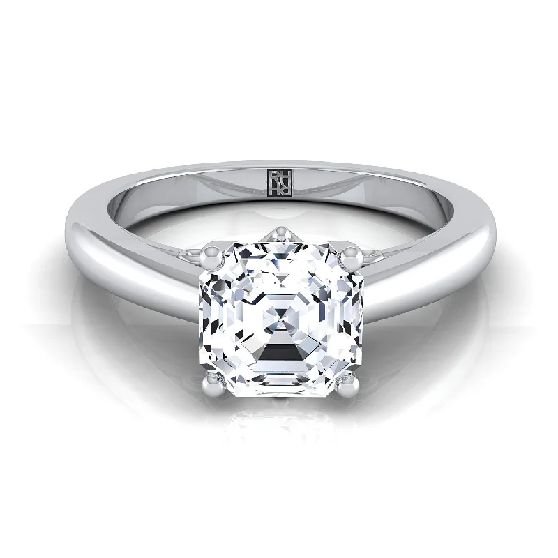 wedding rings for men with platinum details-18K White Gold Asscher Cut Scroll Gallery Comfort Fit Solitaire Engagement Ring