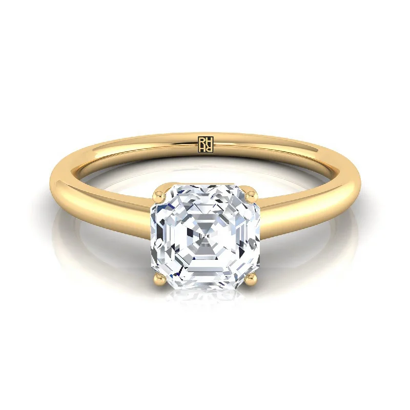 gold wedding rings with small diamonds-18K Yellow Gold Asscher Cut Contemporary Comfort Fit Solitaire Engagement Ring