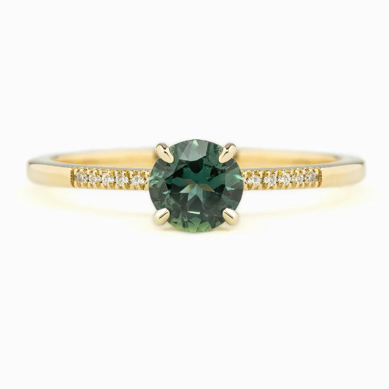 rose gold wedding bands with sapphire-Audrey Ring 0.73ct Teal Blue Queensland Sapphire, 14K Yellow Gold (One of a kind)