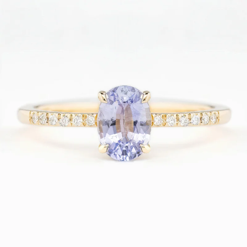 engagement rings with sapphire center-Audrey Ring 1.02ct Lavender Blue Ceylon Sapphire, 14K Yellow Gold (One of a kind)