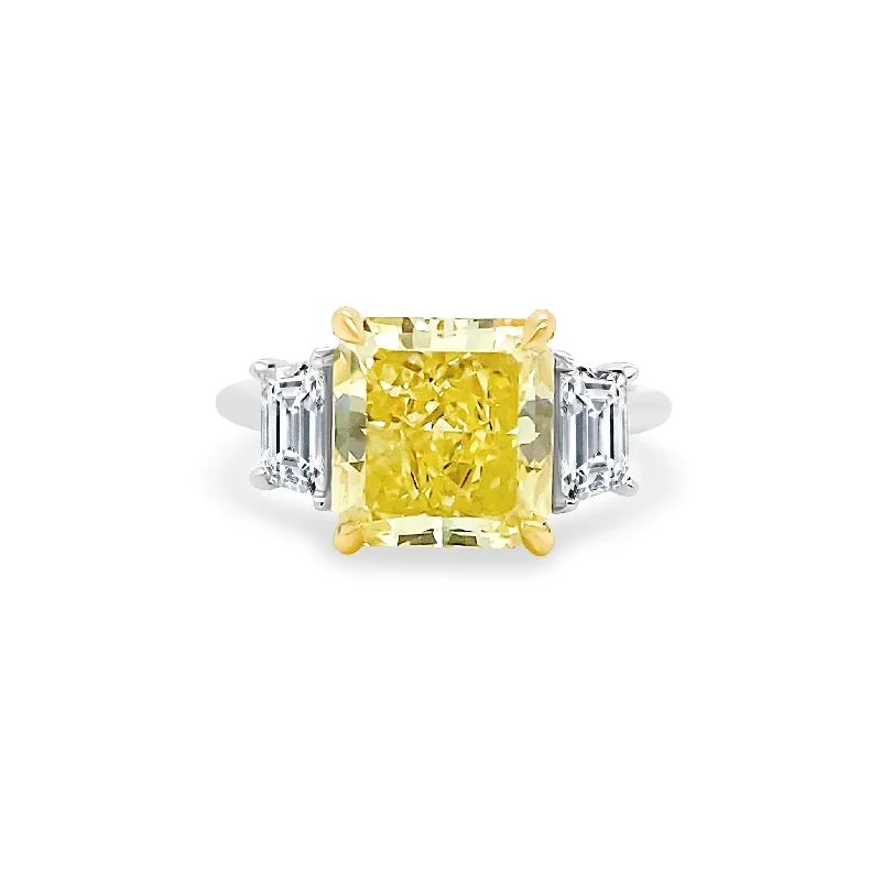 gemstone rings for women with topaz-Radiant Cut Yellow Diamond with Trapezoid Cut Side Stones