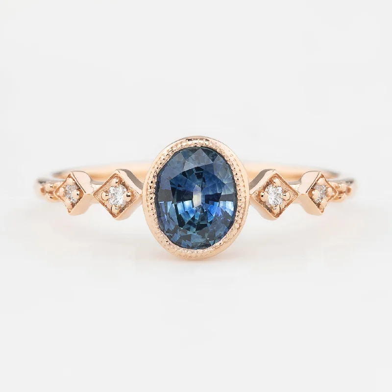 modern gold rings for men-Celeste Ring 0.80ct Oval Blue Montana Sapphire, 14k Rose Gold (One of a kind)