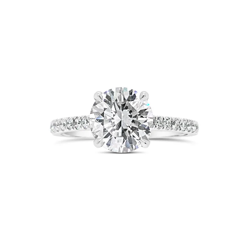 solitaire wedding rings for women-Classic Round Diamond Engagement Ring with Diamond Basket