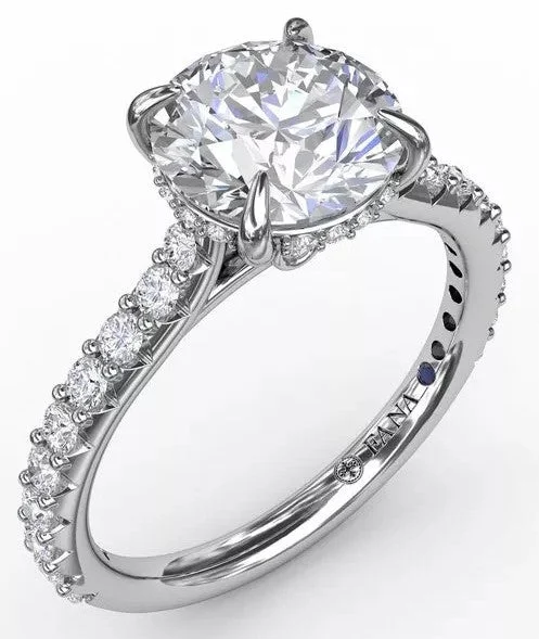 classic wedding bands for women-Classic Round Diamond Solitaire Engagement Ring with Hidden Halo