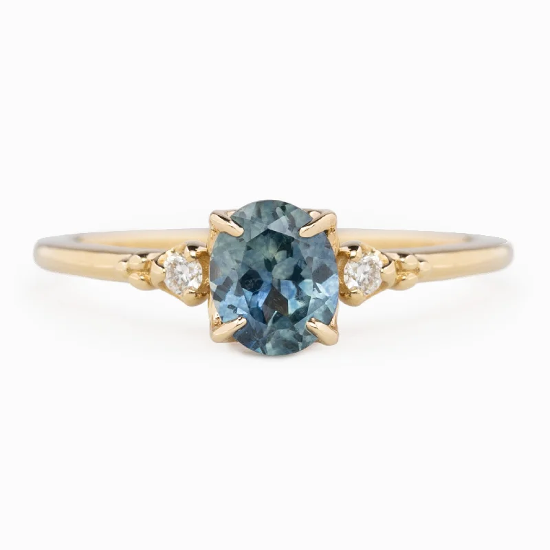 engagement rings with emerald accents-Estel Ring 6x5mm 0.85ct Light Blue Oval Montana Sapphire, 14K Yellow Gold