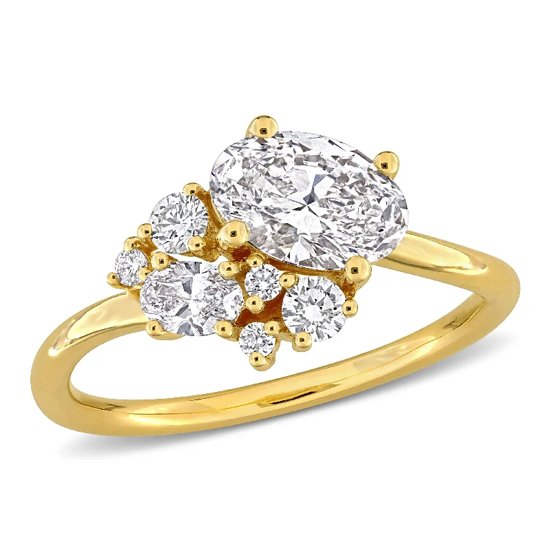 engagement rings with round diamonds-Created Forever 1 1/3ct TW Oval Lab-Grown Diamond Cluster Engagement Ring in 14k Yellow Gold