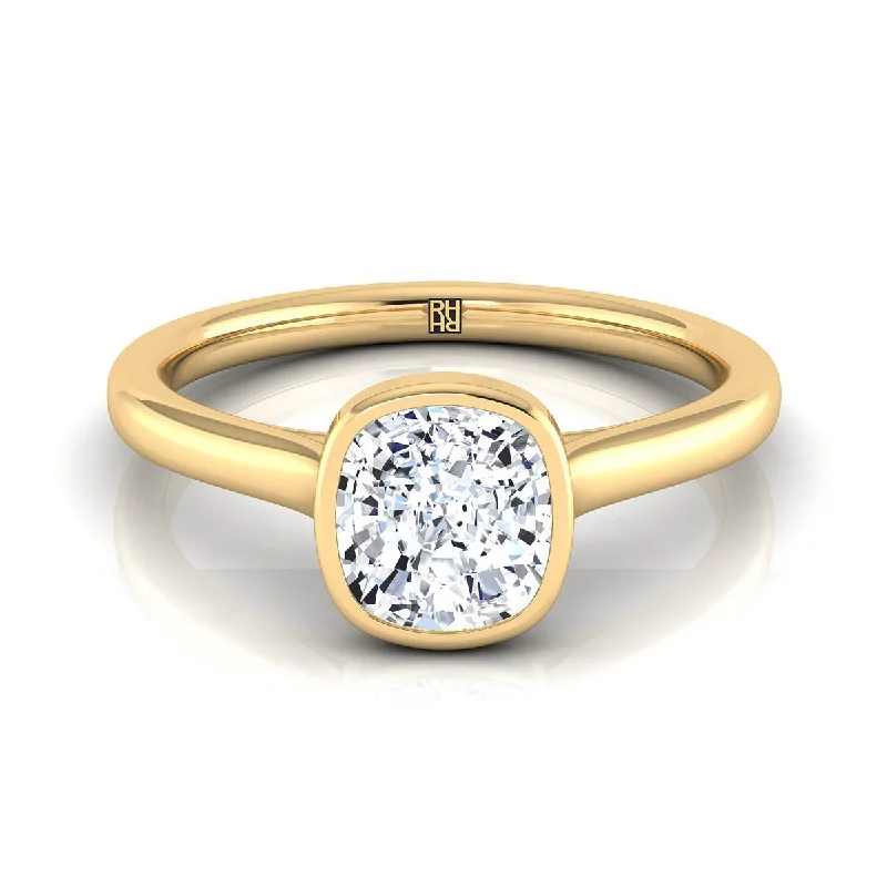 eternity wedding rings with diamonds-18K Yellow Gold Cushion  Simple Bezel Solitaire Engagement Ring