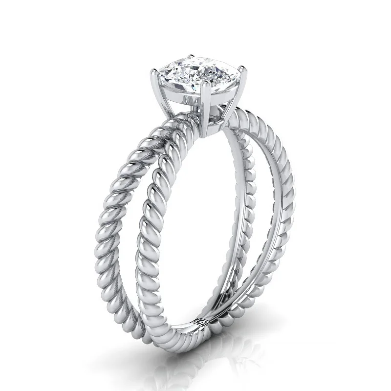 wedding bands for men with intricate designs-18K White Gold Cushion Criss Cross Twisted Rope Solitaire Engagement Ring