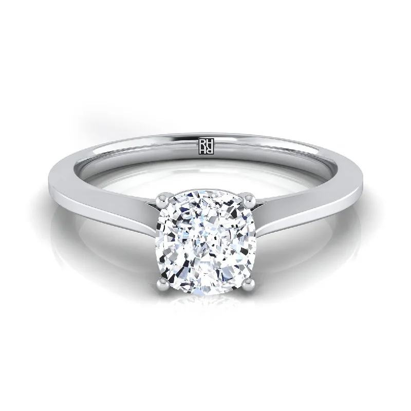 engagement rings with rose gold accents-18K White Gold Cushion  Timeless Solitaire Comfort Fit Engagement Ring