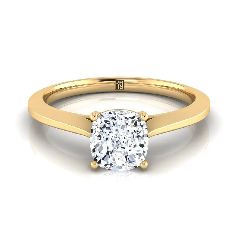 engagement rings with oval diamonds-18K Yellow Gold Cushion  Timeless Solitaire Comfort Fit Engagement Ring