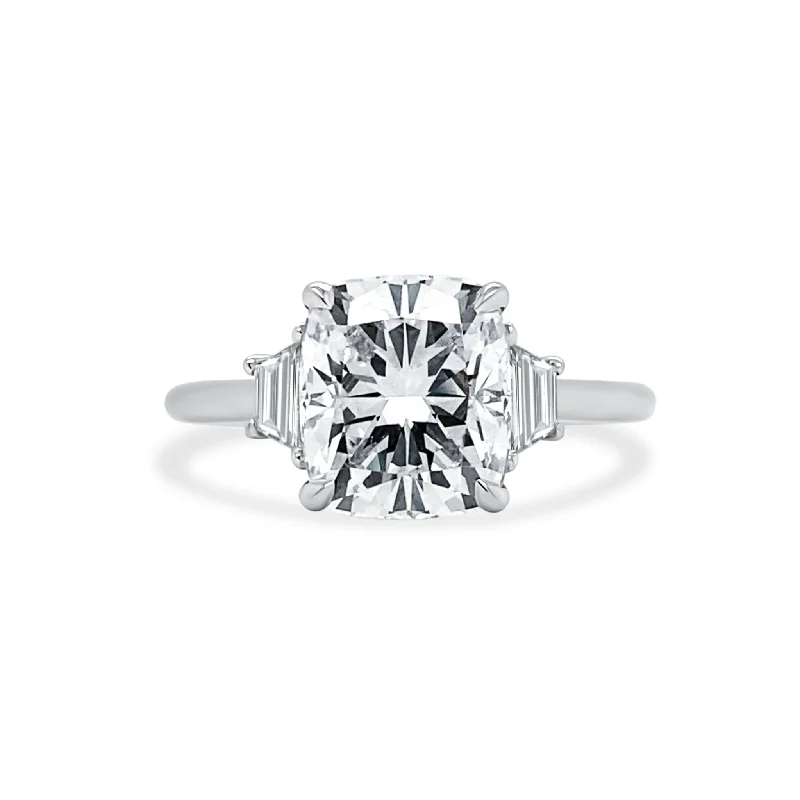 engagement rings with classic designs-Cushion Cut with Trapezoid Cut Side Stones