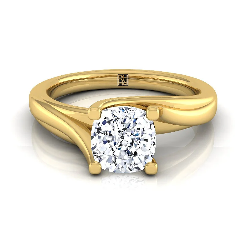 yellow gold engagement rings for women-18K Yellow Gold Cushion  Twisted Bypass Solitaire Engagement Ring