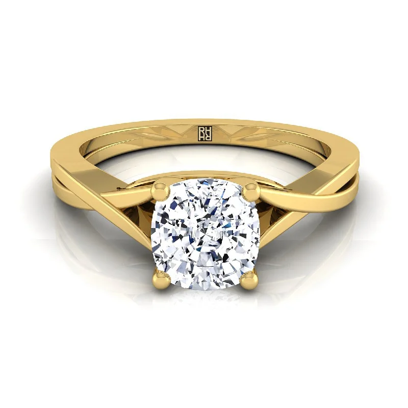 women’s gold rings with diamonds-18K Yellow Gold Cushion Delicate Twist Solitaire Engagement Ring