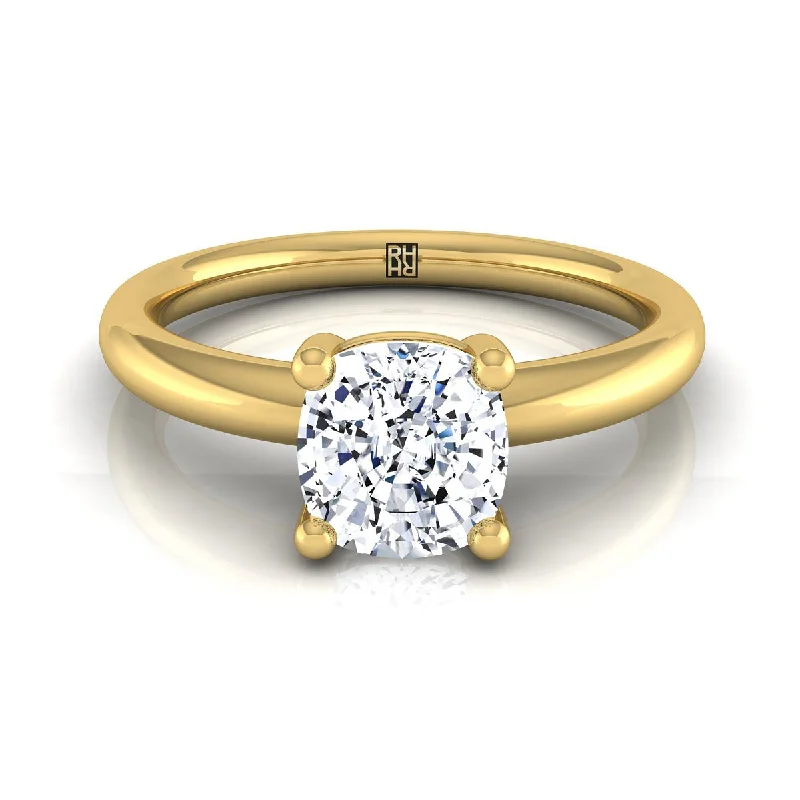 unique silver engagement rings for women-18K Yellow Gold Cushion Rounded Comfort Fit Solitaire Engagement Ring