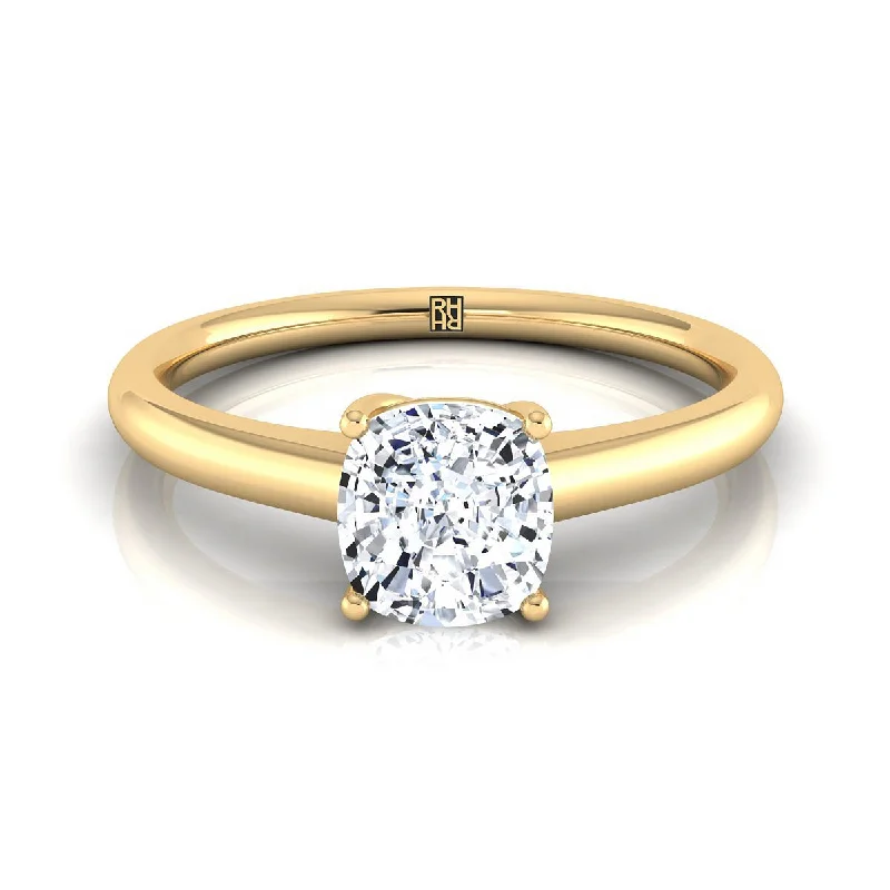 diamond rings with multi-stone settings-18K Yellow Gold Cushion Contemporary Comfort Fit Solitaire Engagement Ring