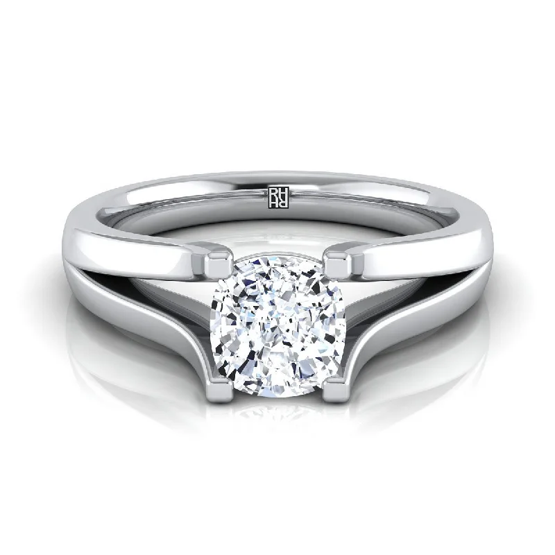 diamond engagement rings for men-18K White Gold Cushion Modern Split Shank Solitaire Engagement Ring