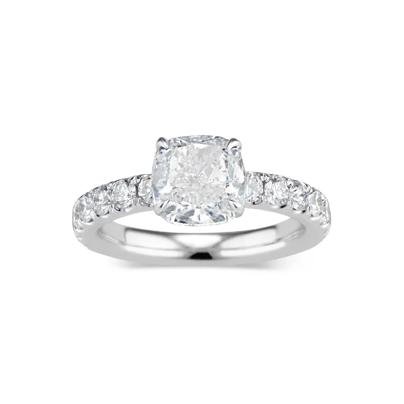 luxury wedding rings for men-Cushion Diamond Engagement Ring with Diamond Shank