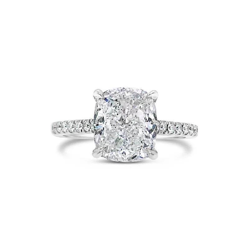 engagement rings with round diamonds-Cushion Diamond Engagement Ring with Pave Diamond Shank