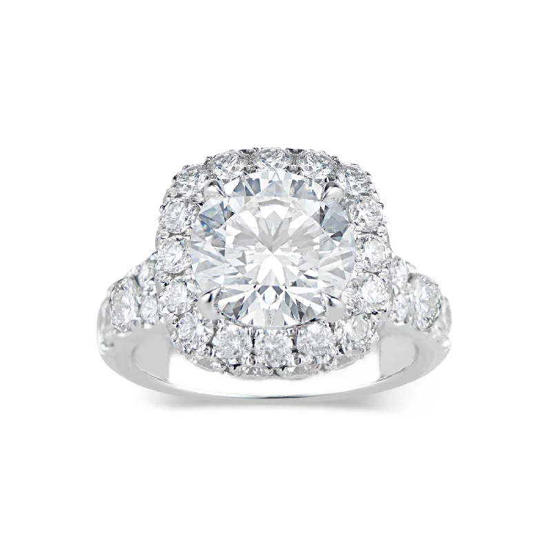 vintage platinum engagement rings-Cushion Double Edge Halo Diamond Engagement Ring