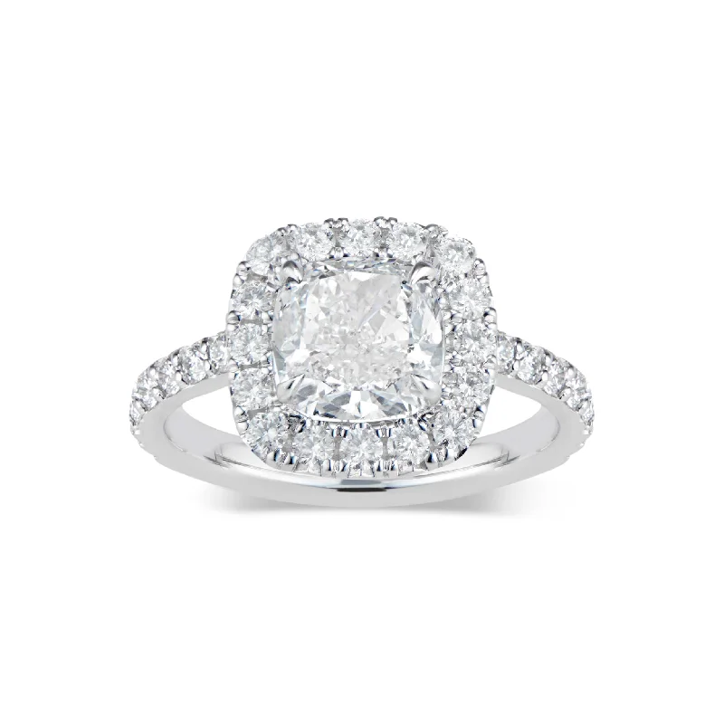 high-quality diamond rings for women-Cushion Halo Diamond Classic Engagement Ring