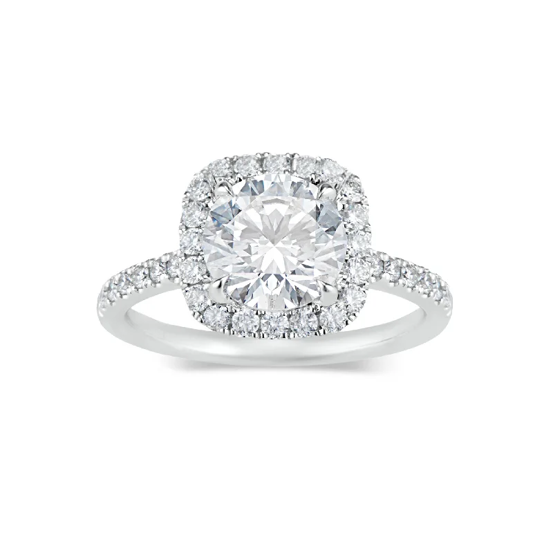 luxury platinum wedding rings-Cushion Halo Diamond Engagement Ring with Diamond Shoulders