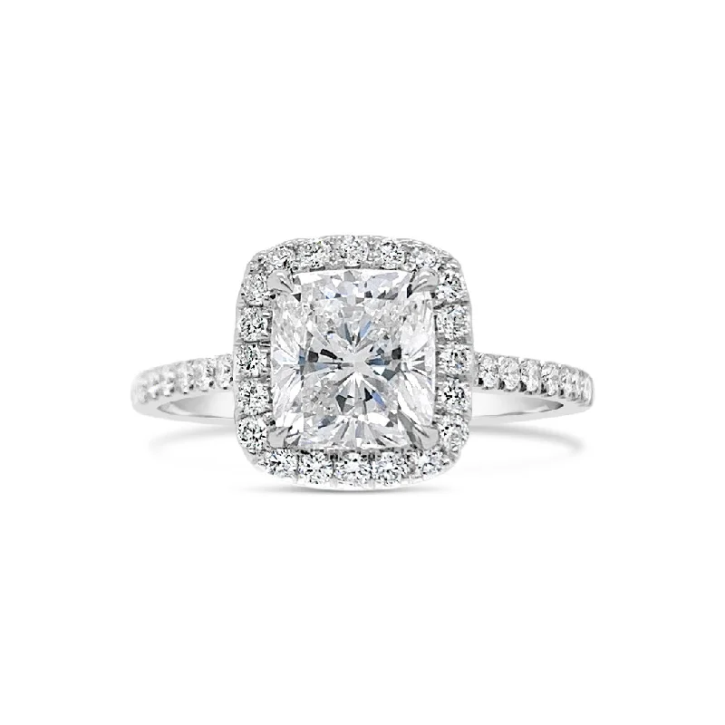 unique promise rings with engravings-Cushion Halo Diamond Sleek Engagement Ring