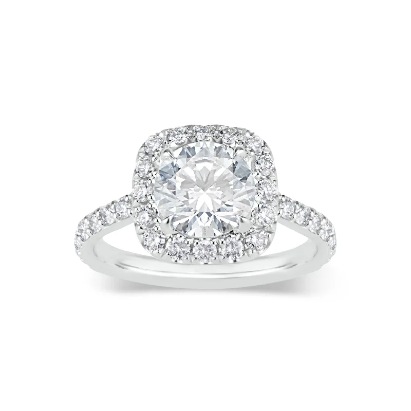 women’s diamond rings with white gold bands-CUSHION HALO DIAMOND ENGAGEMENT RING