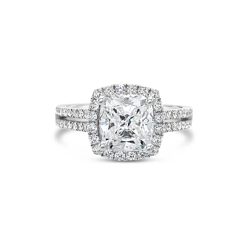 men’s rings with cubic zirconia-Cushion Halo Diamond Engagement Ring with Split Shank