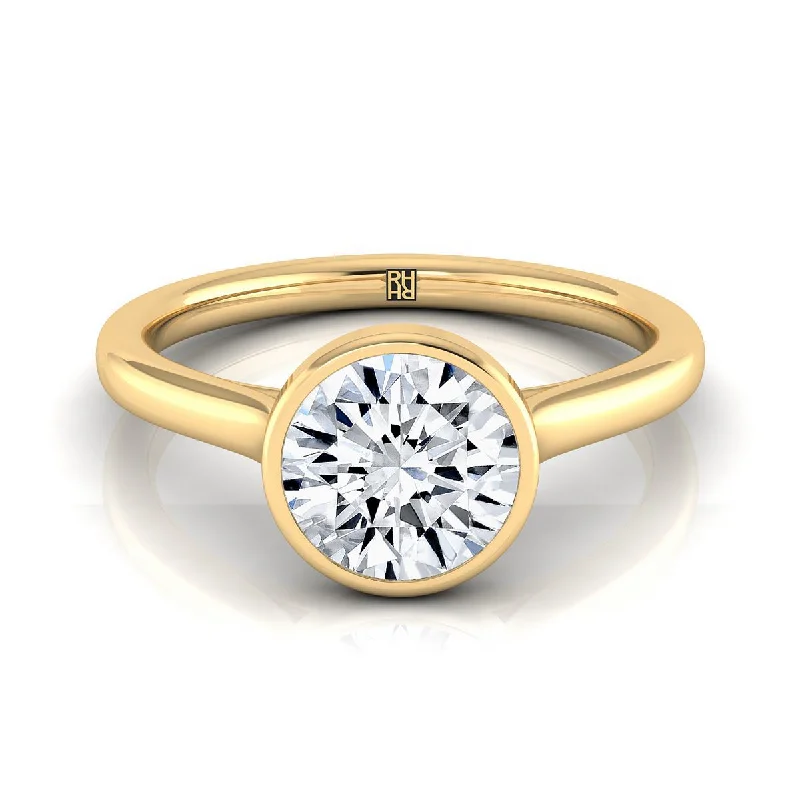 engagement rings with multi-stone designs-18K Yellow Gold Round Brilliant  Simple Bezel Solitaire Engagement Ring