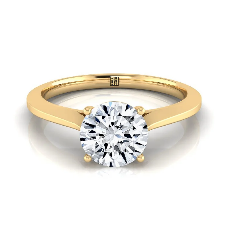 women’s wedding bands with gemstones-18K Yellow Gold Round Brilliant  Timeless Solitaire Comfort Fit Engagement Ring