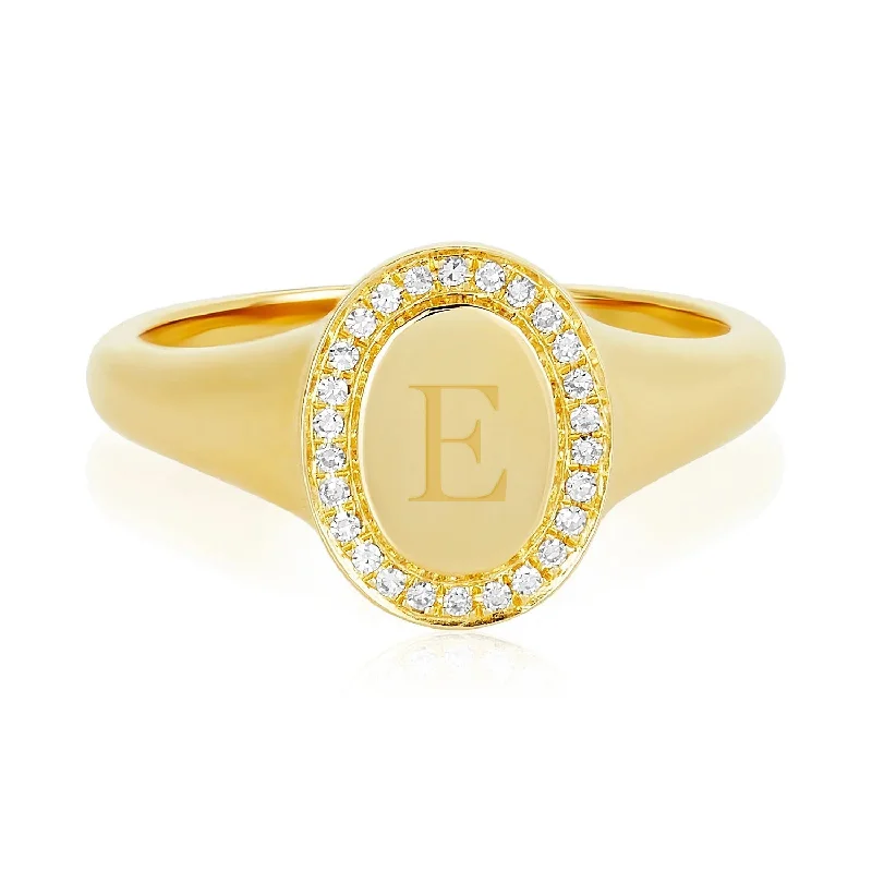 modern promise rings-Diamond Signet Ring