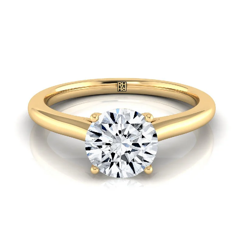 platinum engagement rings with side stones-18K Yellow Gold Round Brilliant  Pinched Comfort Fit Claw Prong Solitaire Engagement Ring