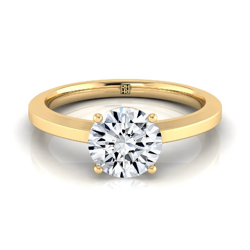 women’s wedding rings with baguette diamonds-18K Yellow Gold Round Brilliant  Beveled Edge Comfort Style Bright Finish Solitaire Engagement Ring