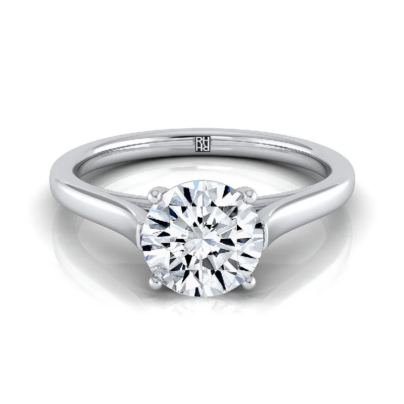 men’s wedding rings with silver details-18K White Gold Round Brilliant  Elegant Cathedral Solitaire Engagement Ring