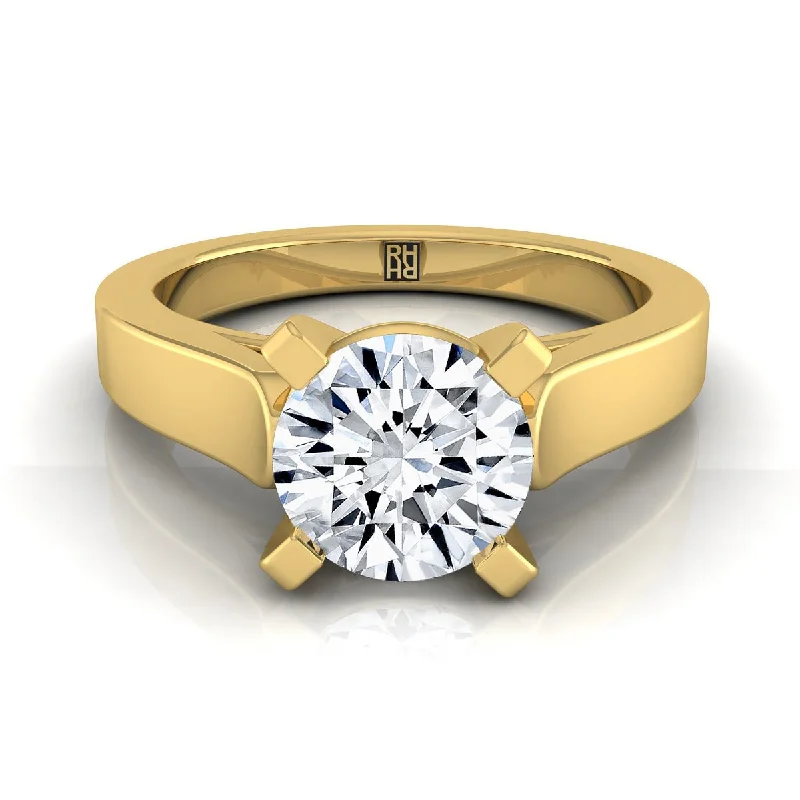 men’s wedding bands with silver inlays-18K Yellow Gold Round Brilliant  Cathedral Style Solitaire Engagement Ring