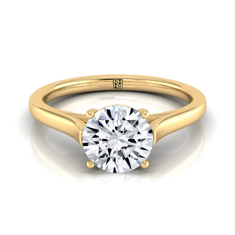 custom rings for engagement-18K Yellow Gold Round Brilliant  Elegant Cathedral Solitaire Engagement Ring