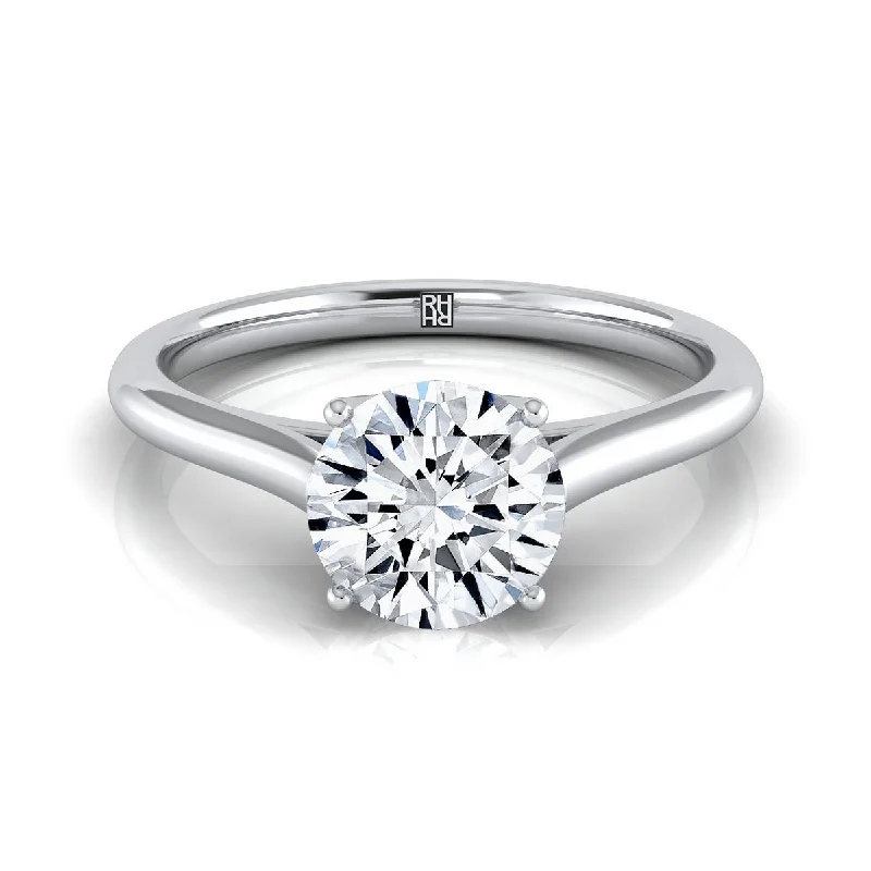 unique wedding bands for women-18K White Gold Round Brilliant  Cathedral Style Comfort Fit Solitaire Engagement Ring