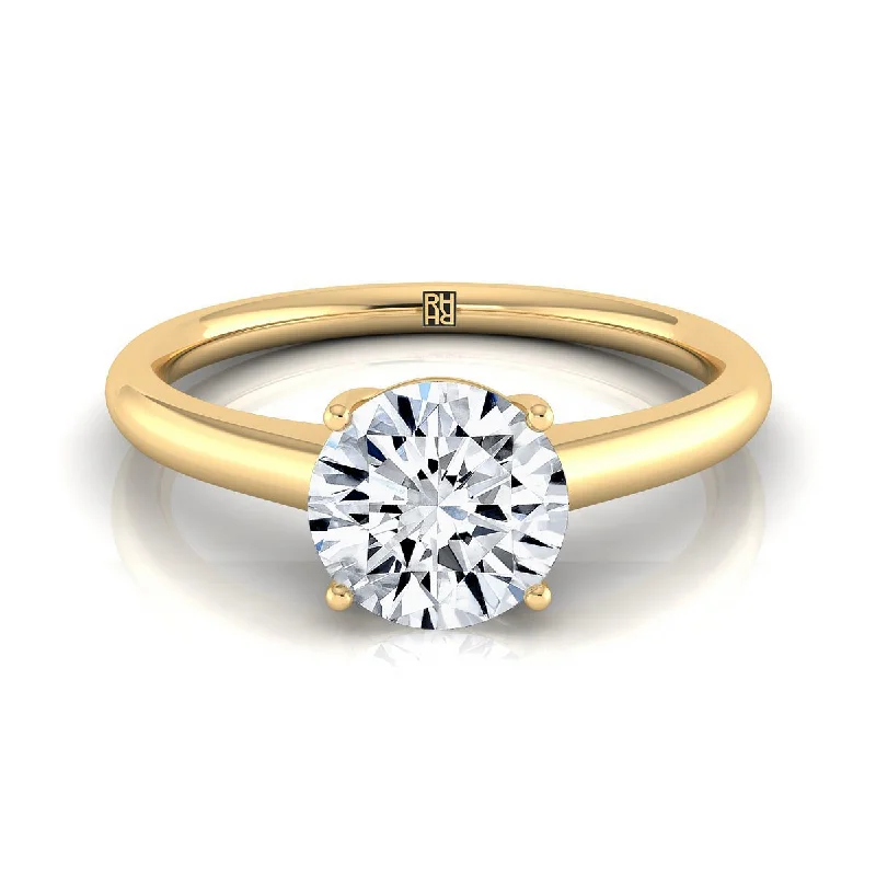 unique rings with rubies for men-18K Yellow Gold Round Brilliant Contemporary Comfort Fit Solitaire Engagement Ring