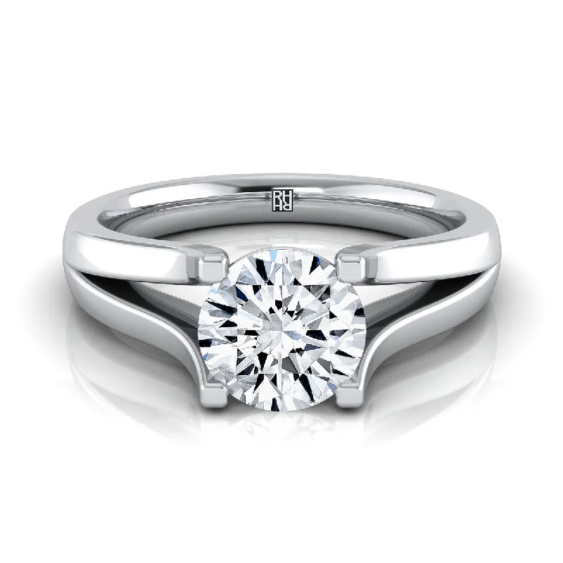 modern promise rings-18K White Gold Round Brilliant Modern Split Shank Solitaire Engagement Ring