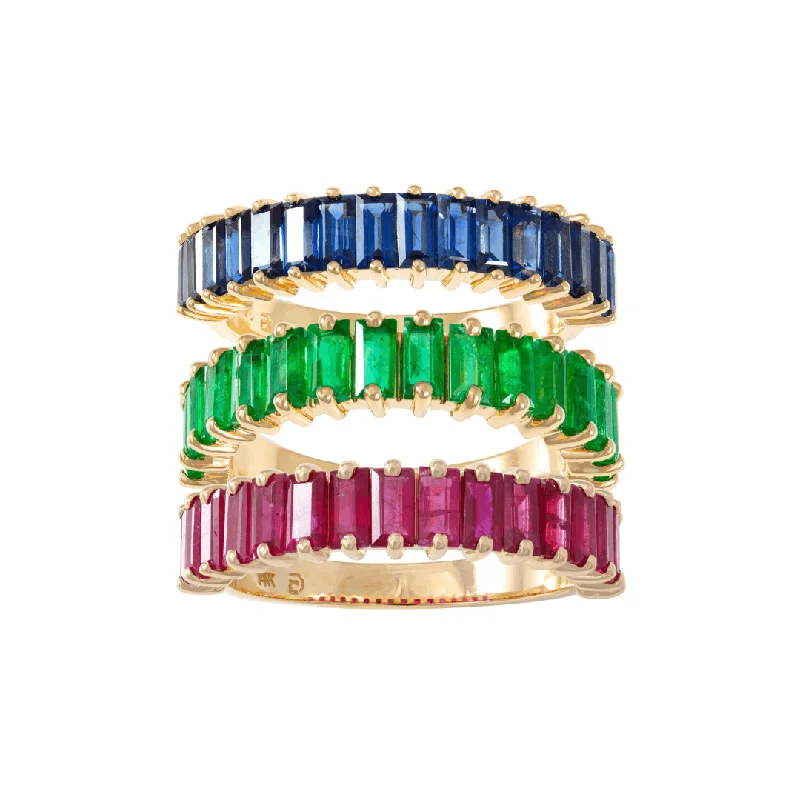 rings for women with tourmaline stones-Baguette Gemstone Band