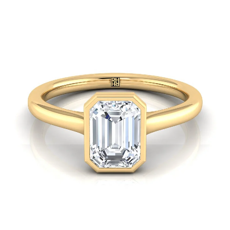 designer wedding rings for women-18K Yellow Gold Emerald Cut  Simple Bezel Solitaire Engagement Ring