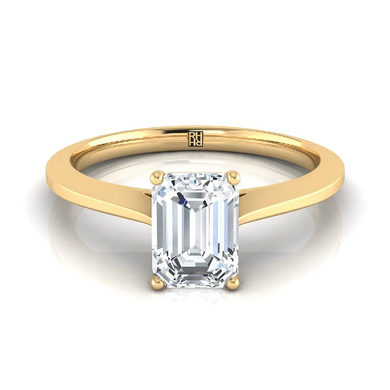 simple engagement rings for women-18K Yellow Gold Emerald Cut  Timeless Solitaire Comfort Fit Engagement Ring