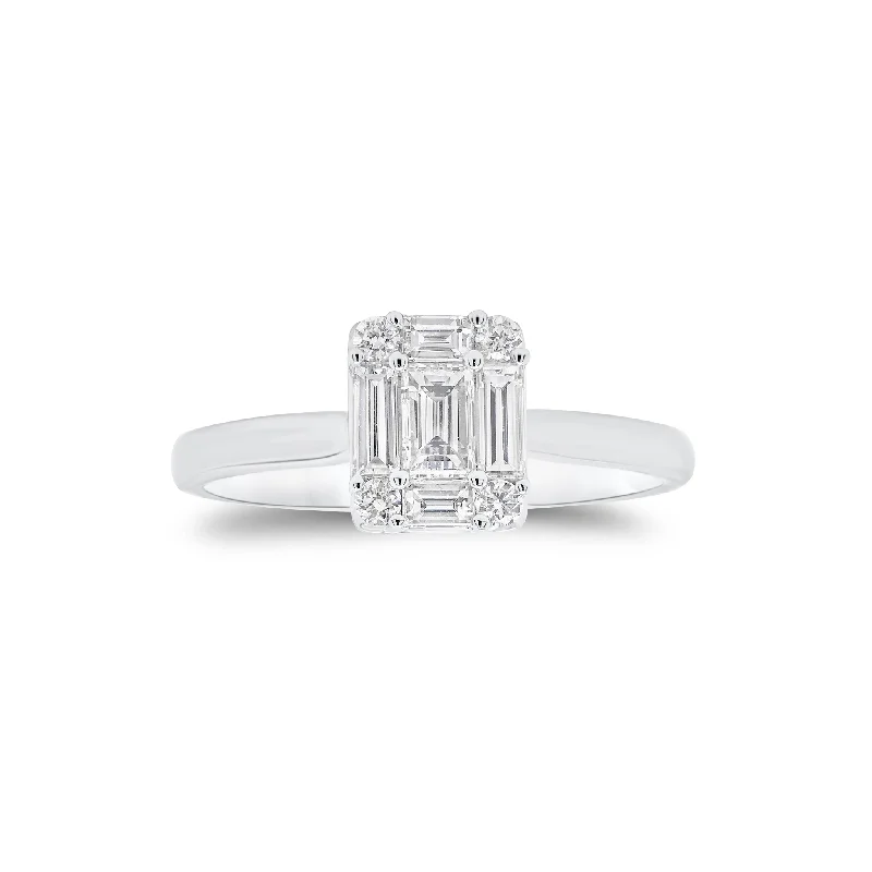 couples’ rings with initials engraved-Emerald-Cut Diamond Illusion Engagement Ring