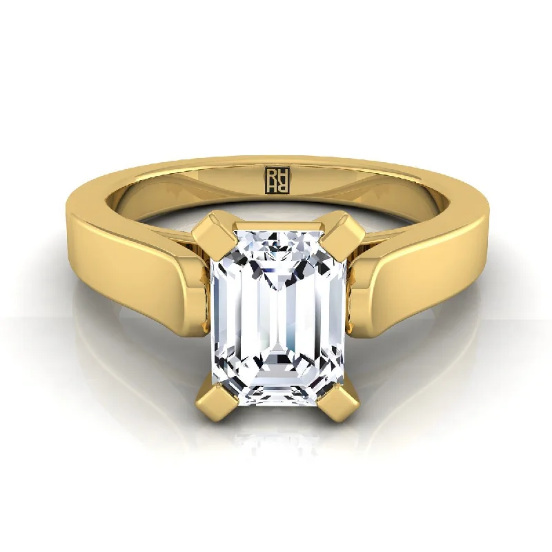 men’s engagement rings with diamond inlays-18K Yellow Gold Emerald Cut  Cathedral Style Solitaire Engagement Ring