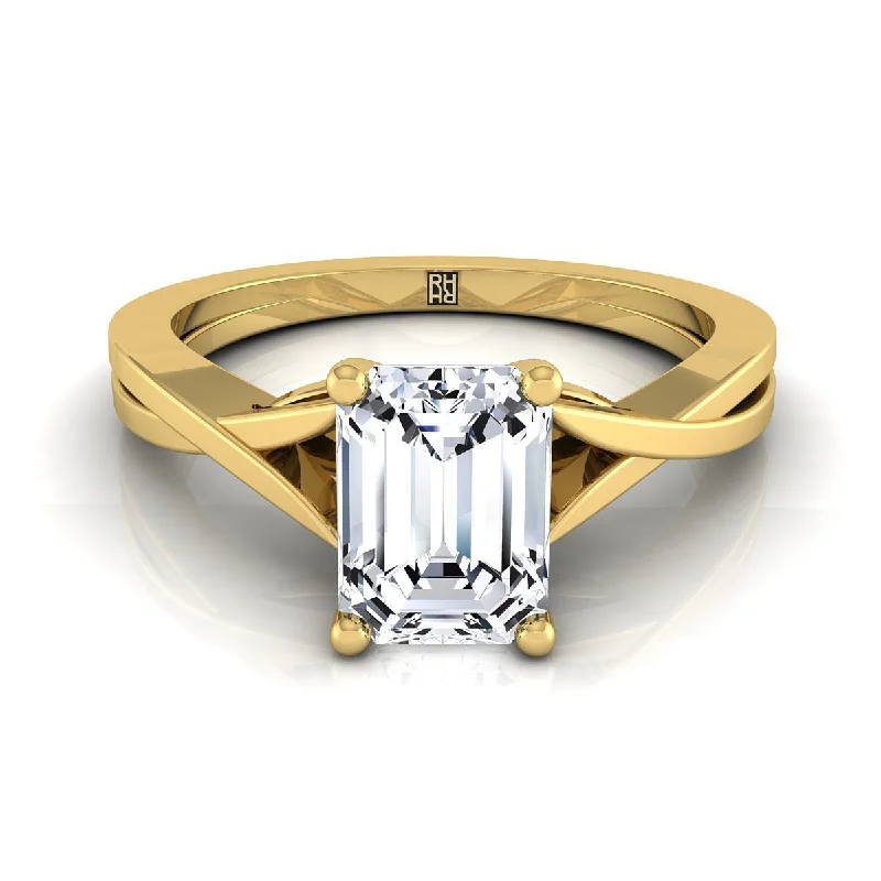 diamond engagement rings with halo-18K Yellow Gold Emerald Cut Delicate Twist Solitaire Engagement Ring