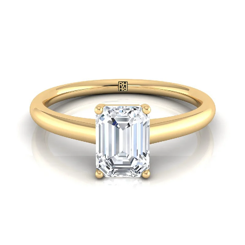 engagement rings with three stones-18K Yellow Gold Emerald Cut Contemporary Comfort Fit Solitaire Engagement Ring