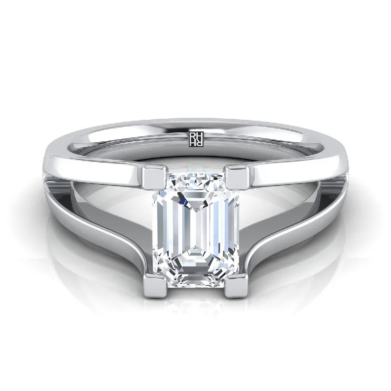 diamond and sapphire engagement rings-18K White Gold Emerald Cut  Plain High Polish Split Shank Solitaire Engagement Ring